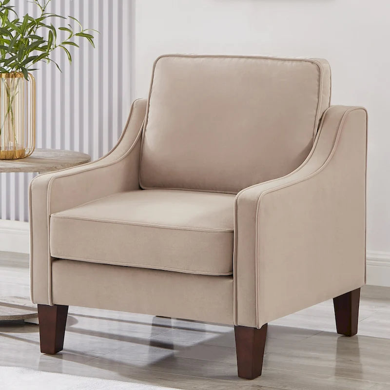 Fauteuil moderne en velours avec pieds en bois