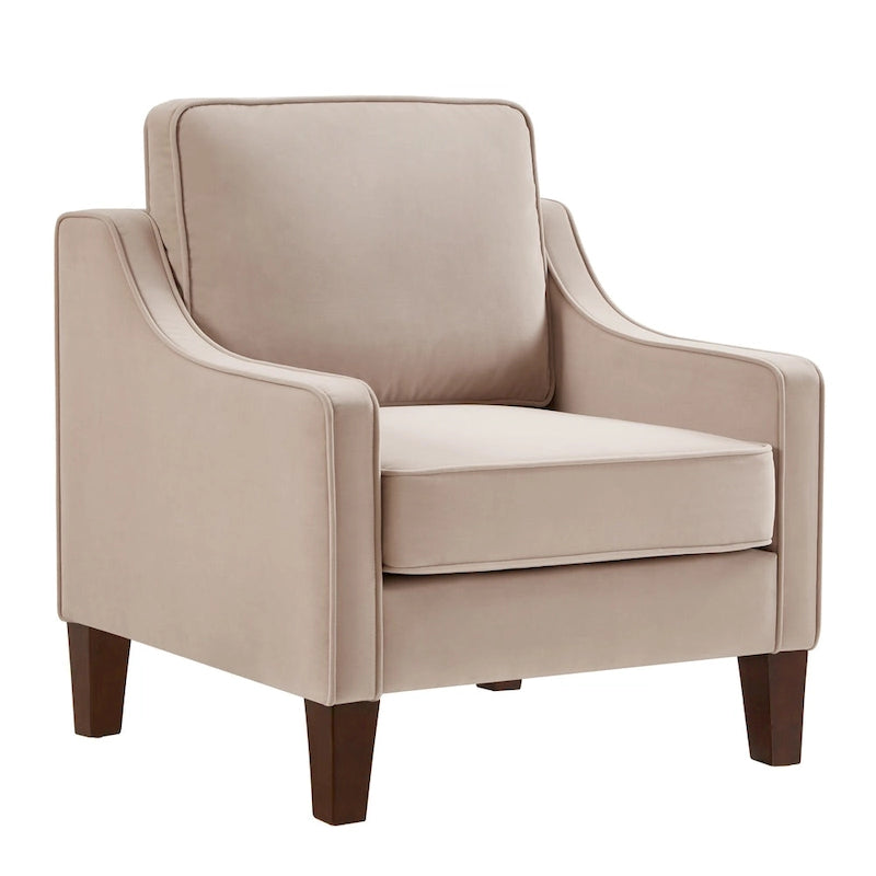 Fauteuil moderne en velours avec pieds en bois