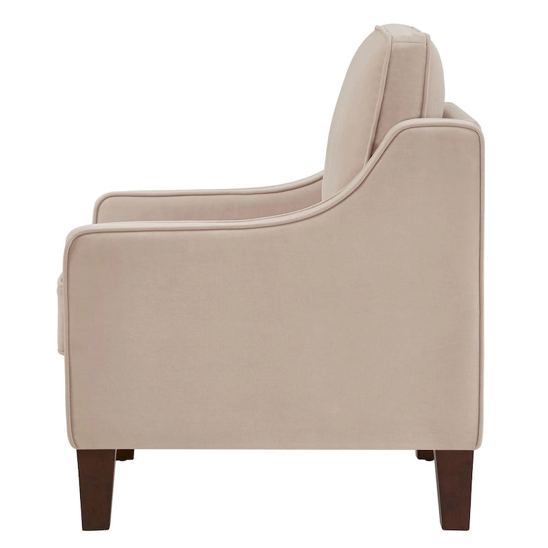 Fauteuil moderne en velours avec pieds en bois