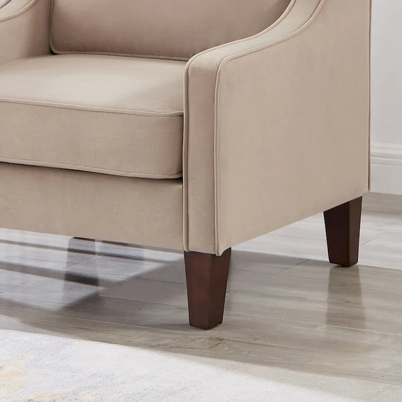 Fauteuil moderne en velours avec pieds en bois