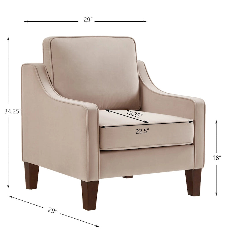Fauteuil moderne en velours avec pieds en bois