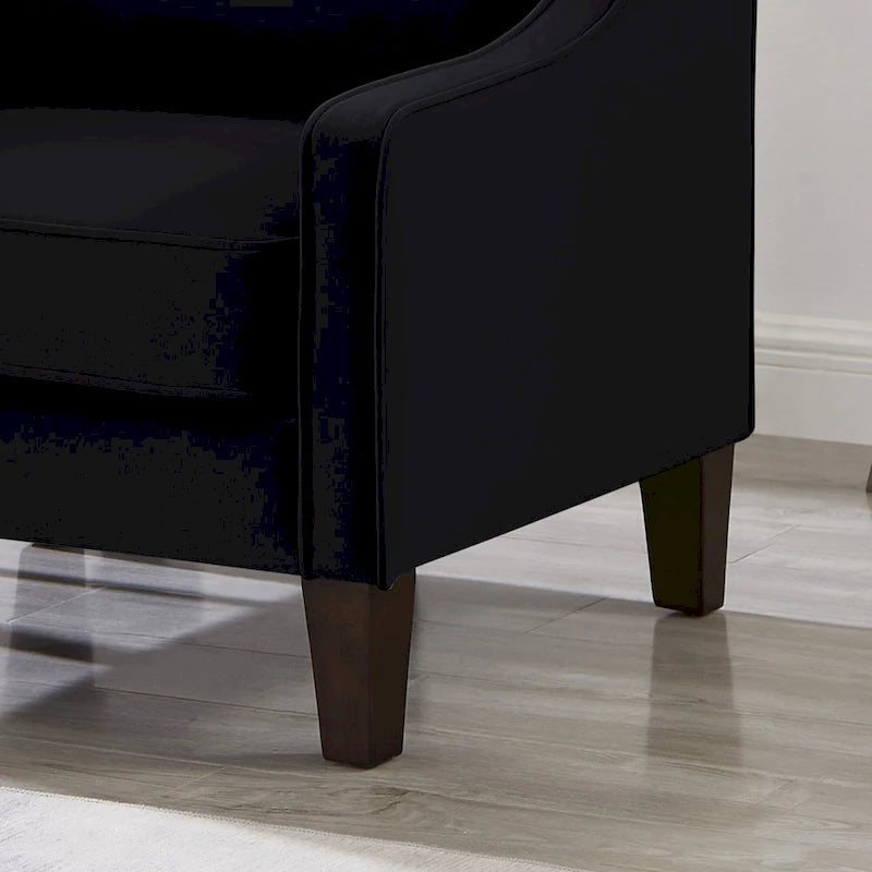 Fauteuil moderne en velours avec pieds en bois