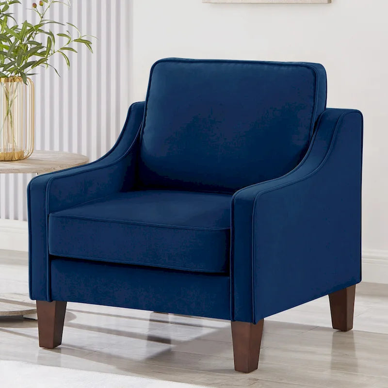 Fauteuil moderne en velours avec pieds en bois