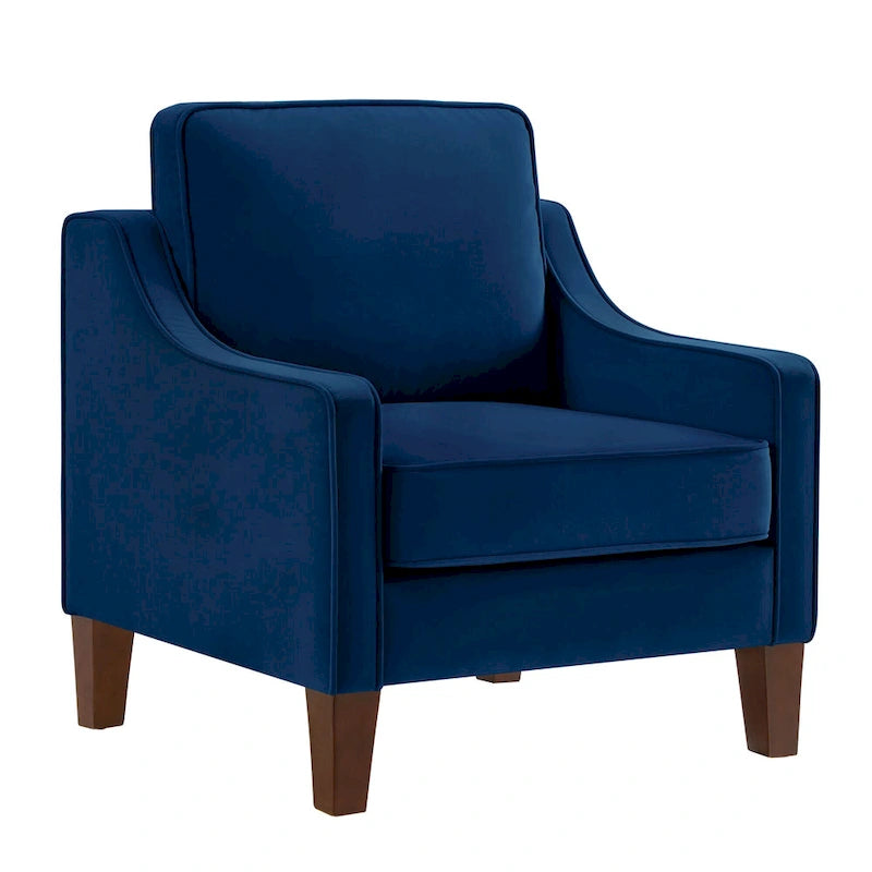 Fauteuil moderne en velours avec pieds en bois