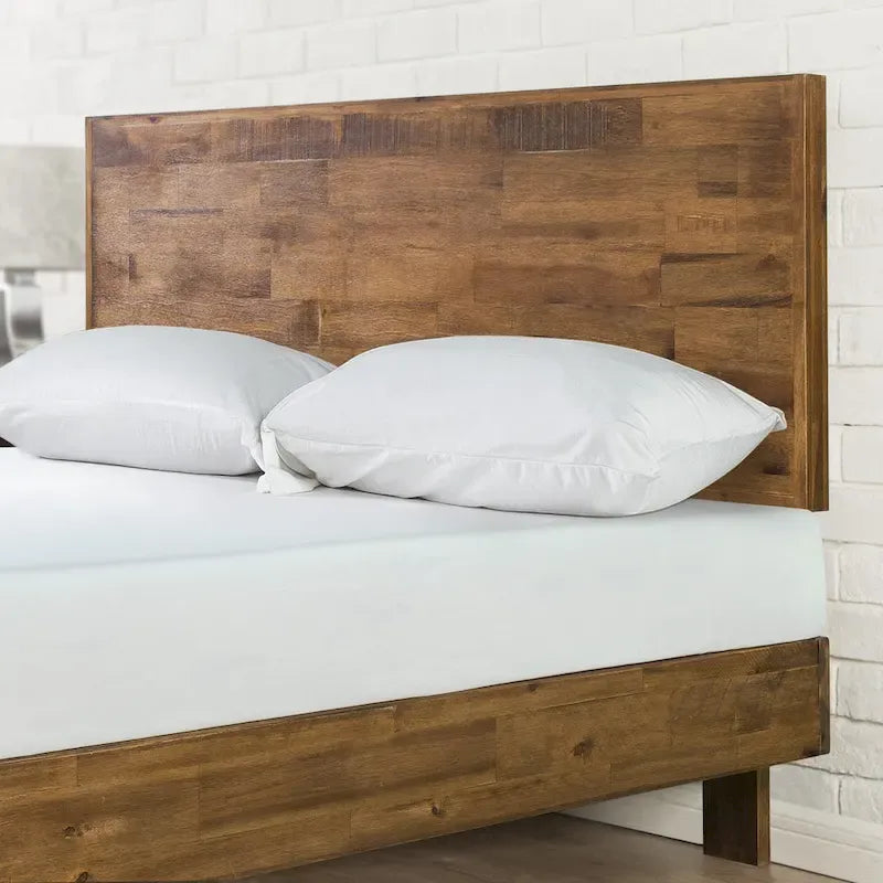 Cadre de lit plateforme en bois marron avec tête de lit réglable