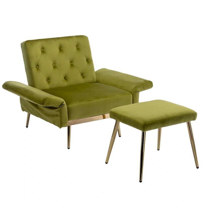 Fauteuil d'appoint en velours avec accoudoirs et dossier réglables, chaise longue capitonnée, fauteuil inclinable simple avec ottoman