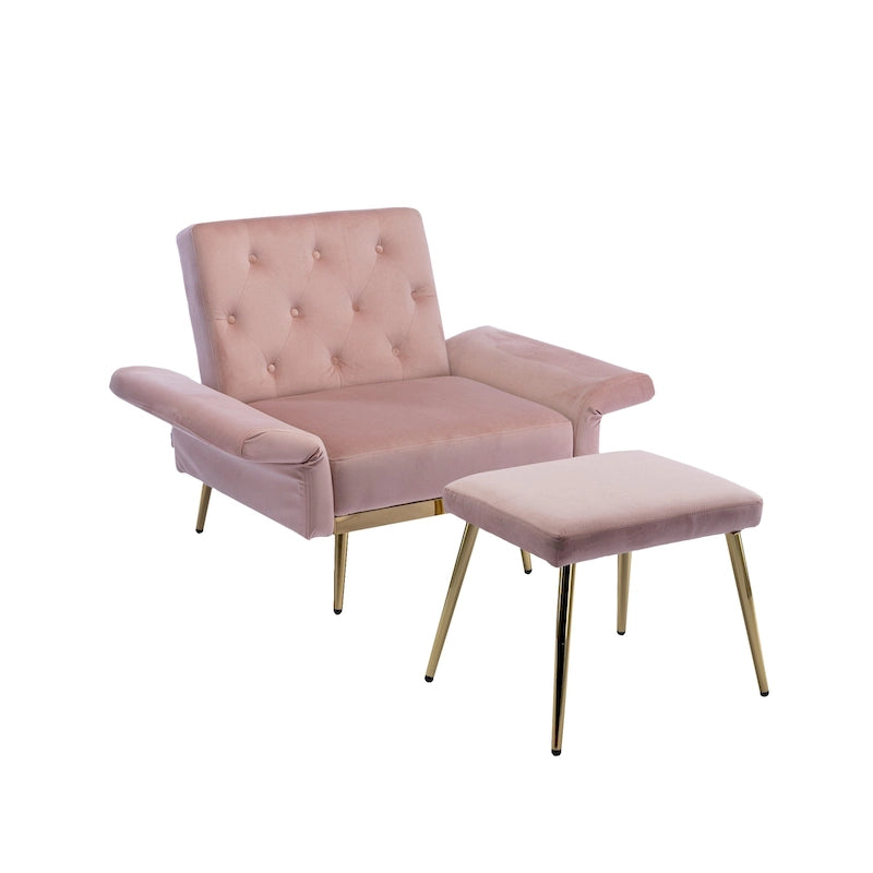Fauteuil d'appoint en velours avec accoudoirs et dossier réglables, chaise longue capitonnée, fauteuil inclinable simple avec ottoman