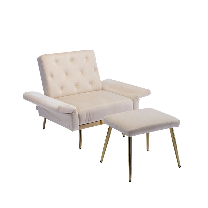 Fauteuil d'appoint en velours avec accoudoirs et dossier réglables, chaise longue capitonnée, fauteuil inclinable simple avec ottoman