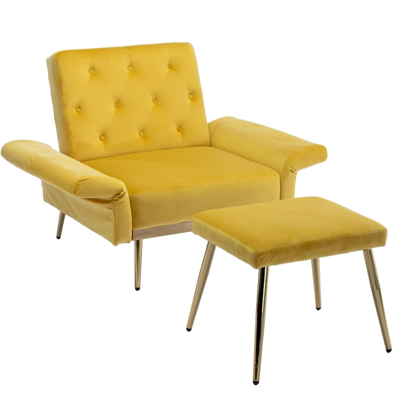 Fauteuil d'appoint en velours avec accoudoirs et dossier réglables, chaise longue capitonnée, fauteuil inclinable simple avec ottoman