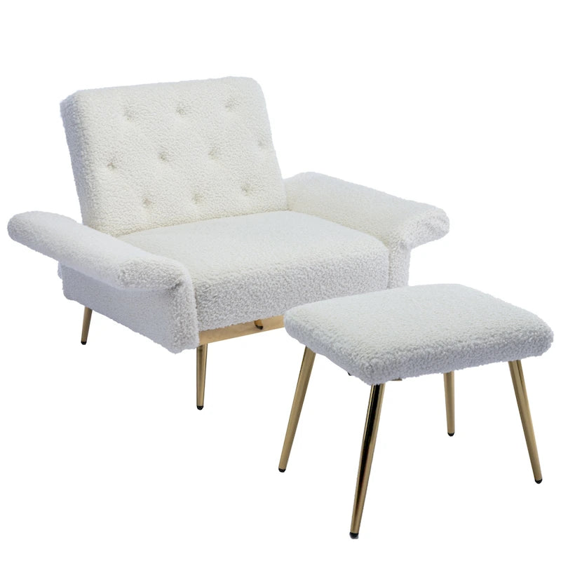 Fauteuil d'appoint en velours avec accoudoirs et dossier réglables, chaise longue capitonnée, fauteuil inclinable simple avec ottoman