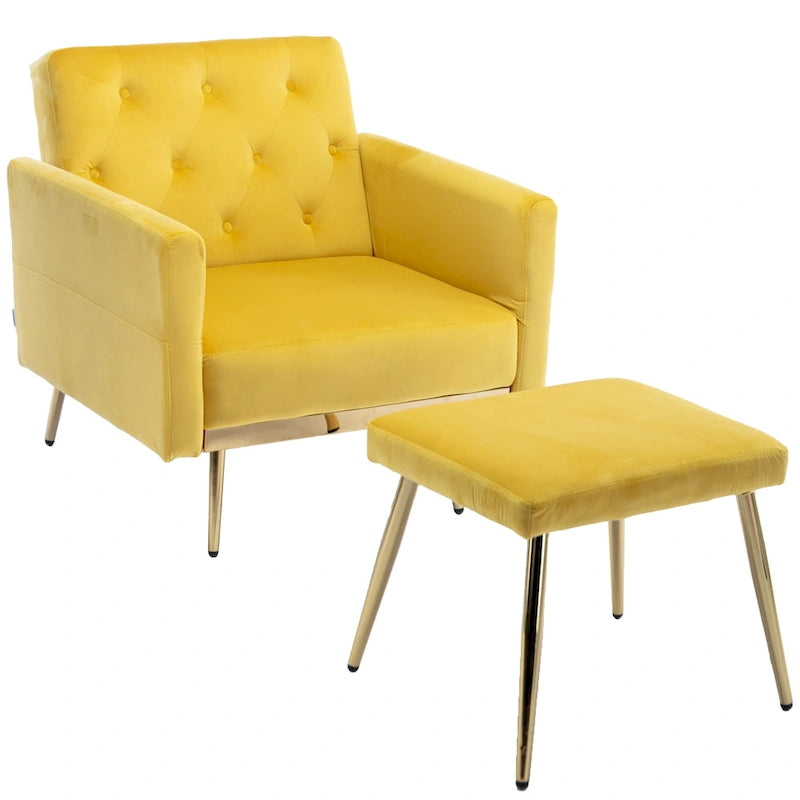 Fauteuil d'appoint en velours avec accoudoirs et dossier réglables, chaise longue capitonnée, fauteuil inclinable simple avec ottoman