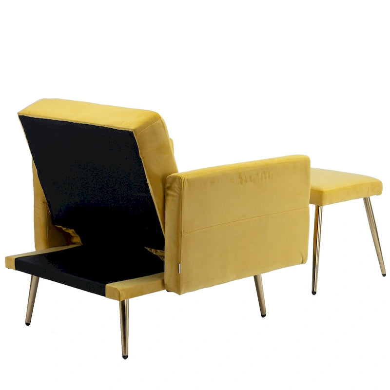 Fauteuil d'appoint en velours avec accoudoirs et dossier réglables, chaise longue capitonnée, fauteuil inclinable simple avec ottoman