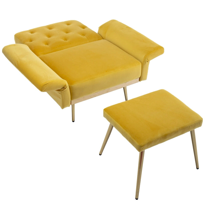 Fauteuil d'appoint en velours avec accoudoirs et dossier réglables, chaise longue capitonnée, fauteuil inclinable simple avec ottoman