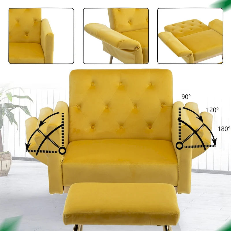 Fauteuil d'appoint en velours avec accoudoirs et dossier réglables, chaise longue capitonnée, fauteuil inclinable simple avec ottoman