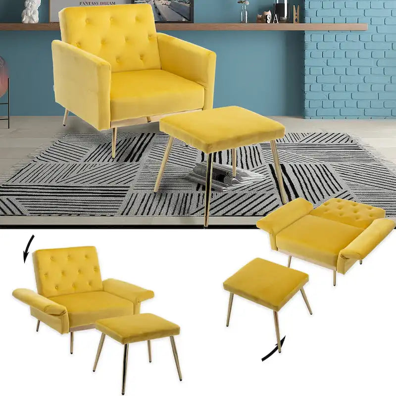 Fauteuil d'appoint en velours avec accoudoirs et dossier réglables, chaise longue capitonnée, fauteuil inclinable simple avec ottoman