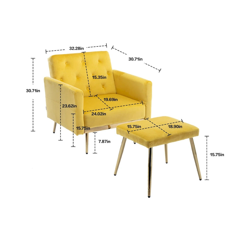 Fauteuil d'appoint en velours avec accoudoirs et dossier réglables, chaise longue capitonnée, fauteuil inclinable simple avec ottoman