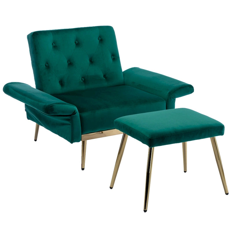 Fauteuil d'appoint en velours avec accoudoirs et dossier réglables, chaise longue capitonnée, fauteuil inclinable simple avec ottoman