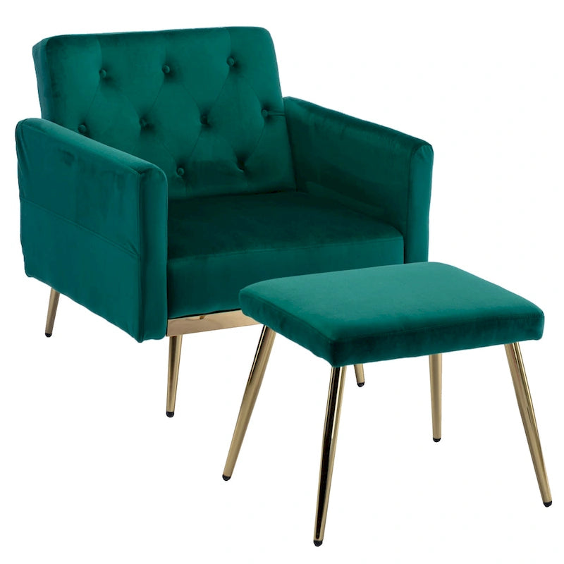 Fauteuil d'appoint en velours avec accoudoirs et dossier réglables, chaise longue capitonnée, fauteuil inclinable simple avec ottoman