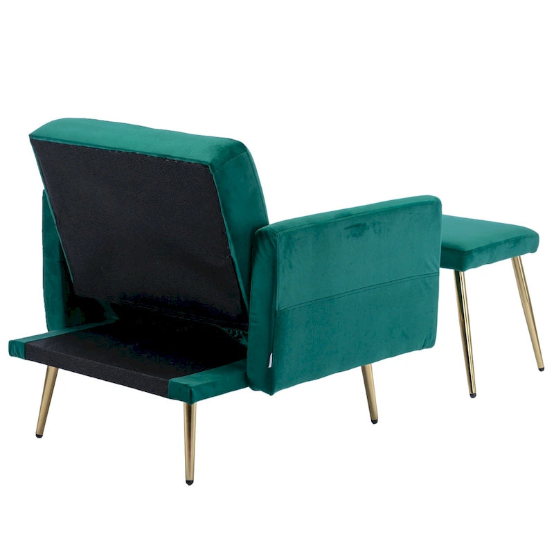 Fauteuil d'appoint en velours avec accoudoirs et dossier réglables, chaise longue capitonnée, fauteuil inclinable simple avec ottoman