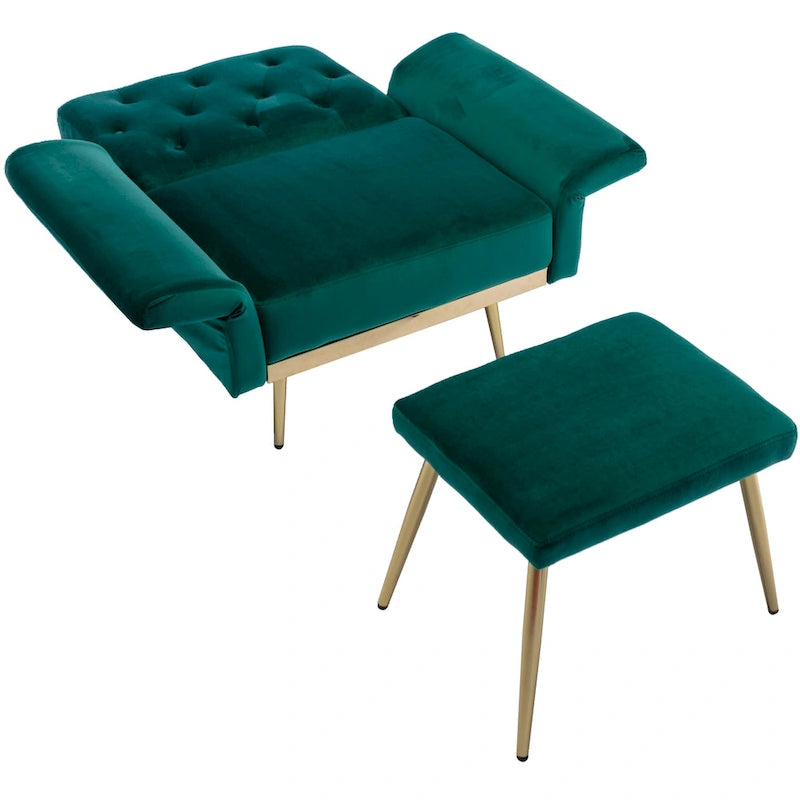 Fauteuil d'appoint en velours avec accoudoirs et dossier réglables, chaise longue capitonnée, fauteuil inclinable simple avec ottoman