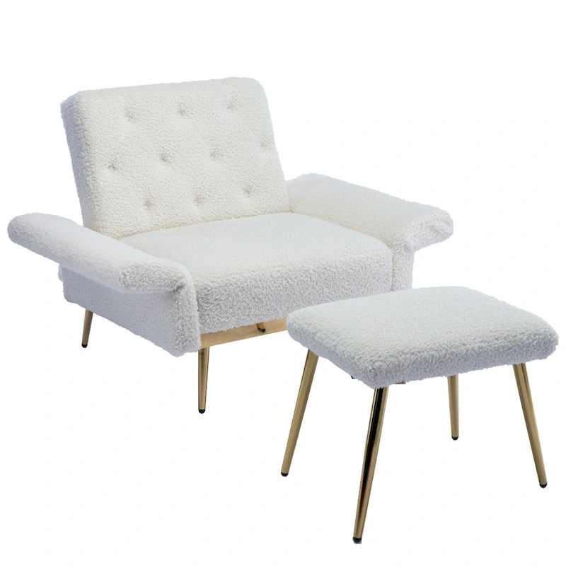 Fauteuil d'appoint en velours avec accoudoirs et dossier réglables, chaise longue capitonnée, fauteuil inclinable simple avec ottoman