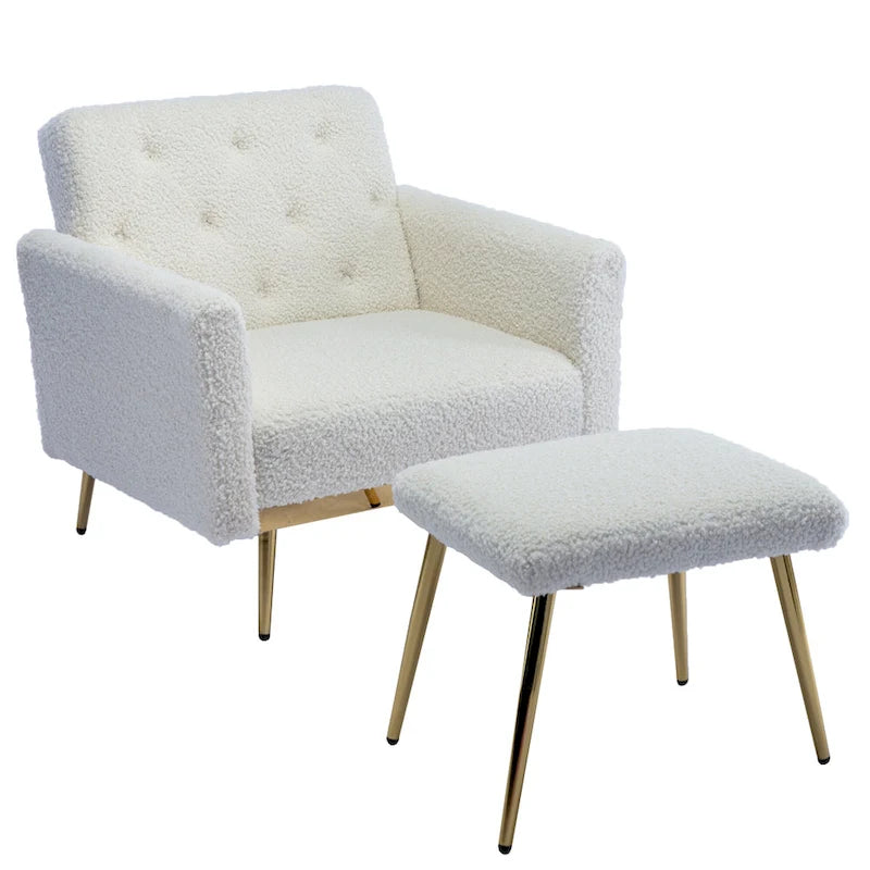 Fauteuil d'appoint en velours avec accoudoirs et dossier réglables, chaise longue capitonnée, fauteuil inclinable simple avec ottoman