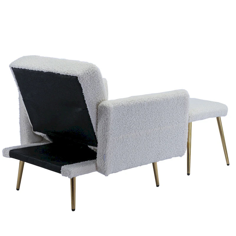 Fauteuil d'appoint en velours avec accoudoirs et dossier réglables, chaise longue capitonnée, fauteuil inclinable simple avec ottoman