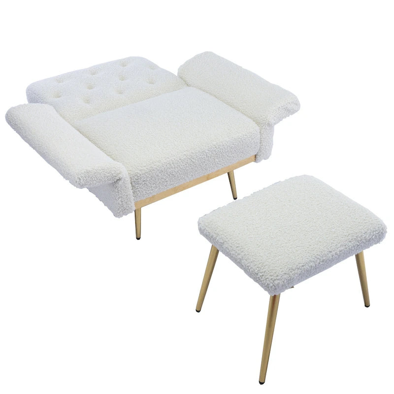 Fauteuil d'appoint en velours avec accoudoirs et dossier réglables, chaise longue capitonnée, fauteuil inclinable simple avec ottoman