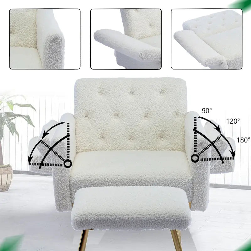 Fauteuil d'appoint en velours avec accoudoirs et dossier réglables, chaise longue capitonnée, fauteuil inclinable simple avec ottoman