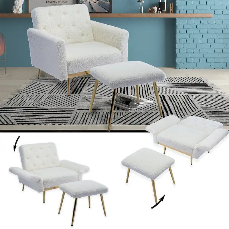 Fauteuil d'appoint en velours avec accoudoirs et dossier réglables, chaise longue capitonnée, fauteuil inclinable simple avec ottoman