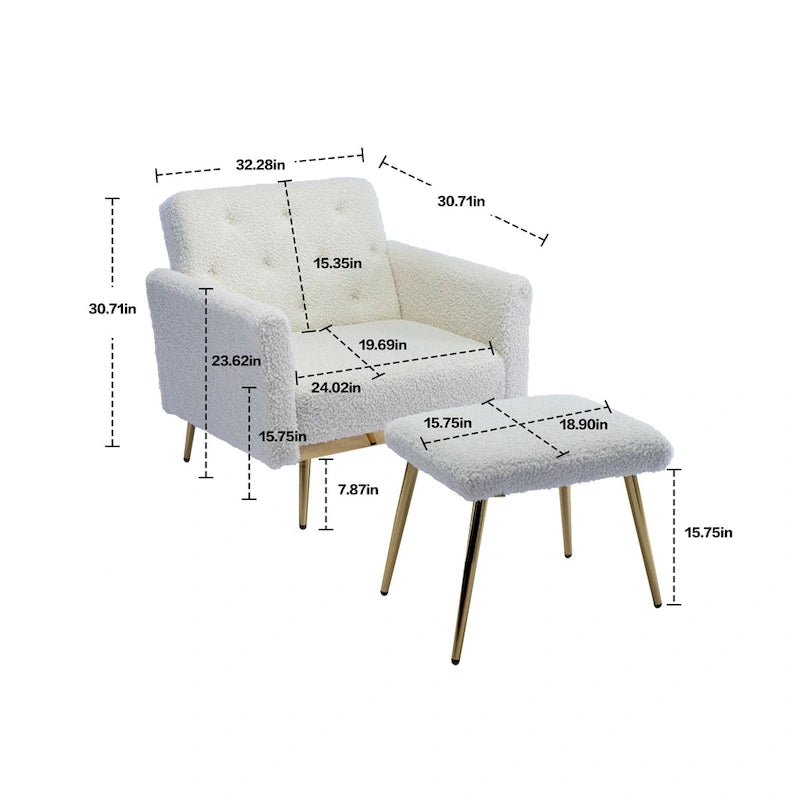Fauteuil d'appoint en velours avec accoudoirs et dossier réglables, chaise longue capitonnée, fauteuil inclinable simple avec ottoman