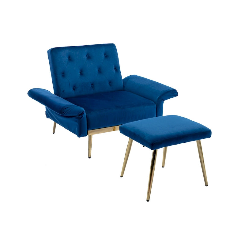 Fauteuil d'appoint en velours avec accoudoirs et dossier réglables, chaise longue capitonnée, fauteuil inclinable simple avec ottoman