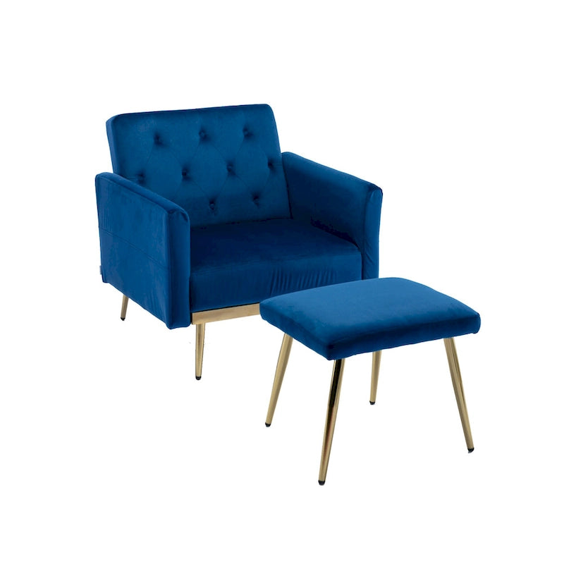 Fauteuil d'appoint en velours avec accoudoirs et dossier réglables, chaise longue capitonnée, fauteuil inclinable simple avec ottoman