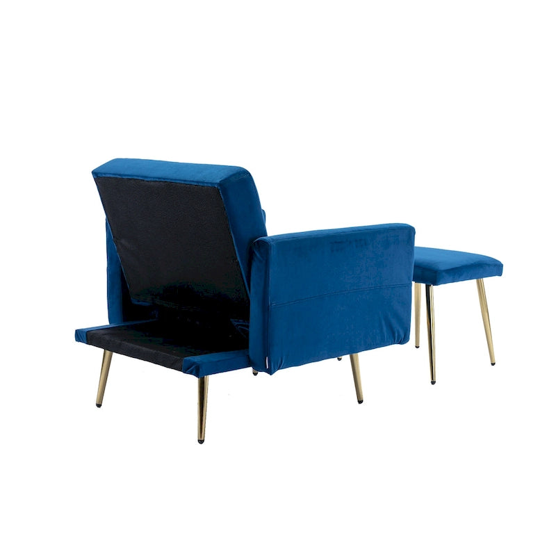 Fauteuil d'appoint en velours avec accoudoirs et dossier réglables, chaise longue capitonnée, fauteuil inclinable simple avec ottoman