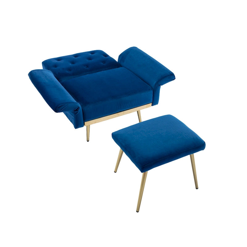 Fauteuil d'appoint en velours avec accoudoirs et dossier réglables, chaise longue capitonnée, fauteuil inclinable simple avec ottoman