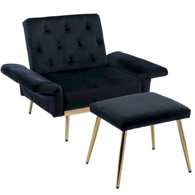 Fauteuil d'appoint en velours avec accoudoirs et dossier réglables, chaise longue capitonnée, fauteuil inclinable simple avec ottoman