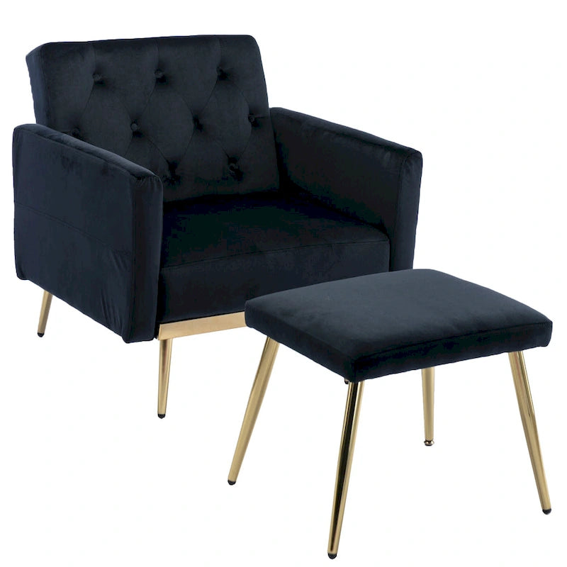 Fauteuil d'appoint en velours avec accoudoirs et dossier réglables, chaise longue capitonnée, fauteuil inclinable simple avec ottoman