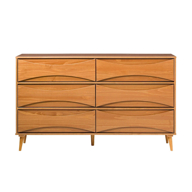 Commode à 6 tiroirs en bois massif de style Mid-Century