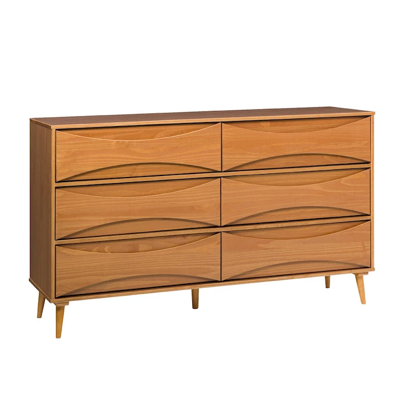 Commode à 6 tiroirs en bois massif de style Mid-Century