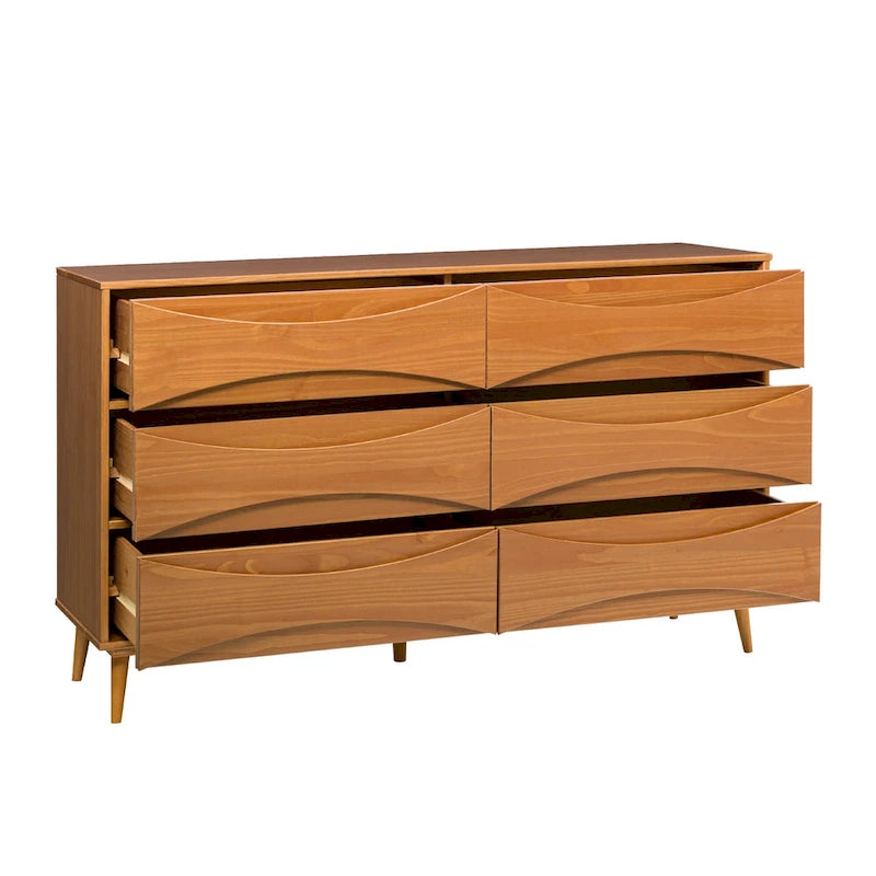 Commode à 6 tiroirs en bois massif de style Mid-Century