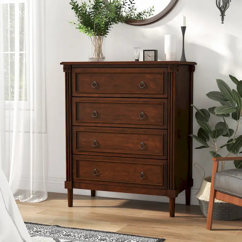 Commode traditionnelle en bois massif à 4 tiroirs