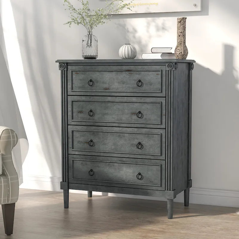 Commode traditionnelle en bois massif à 4 tiroirs