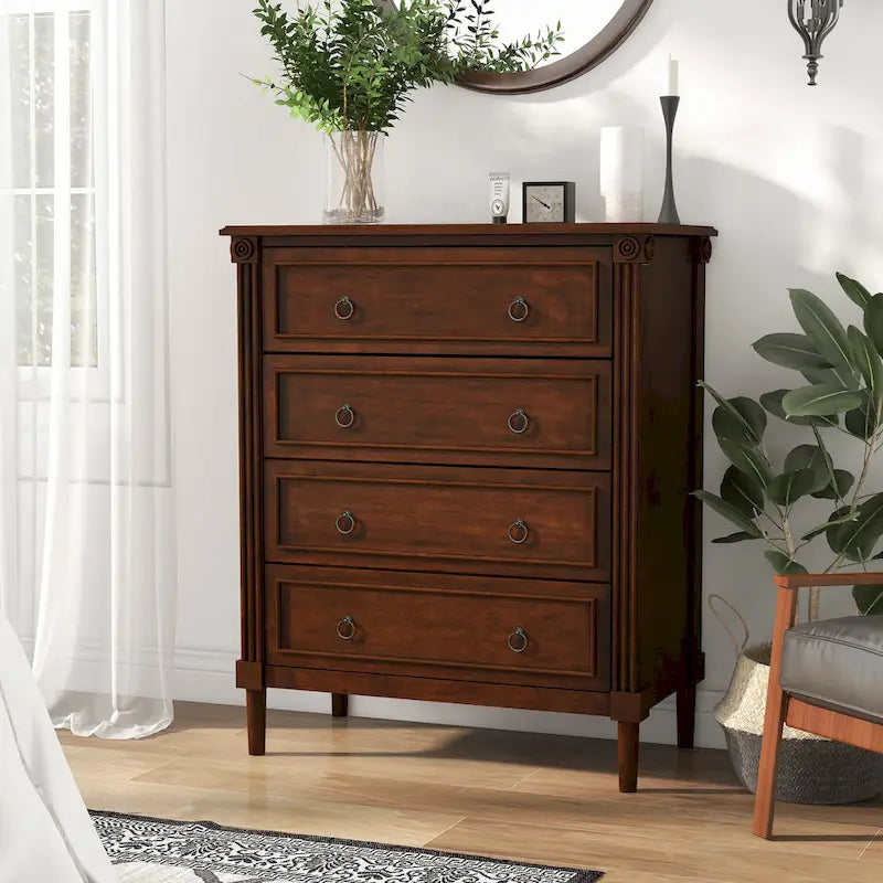 Commode traditionnelle en bois massif à 4 tiroirs