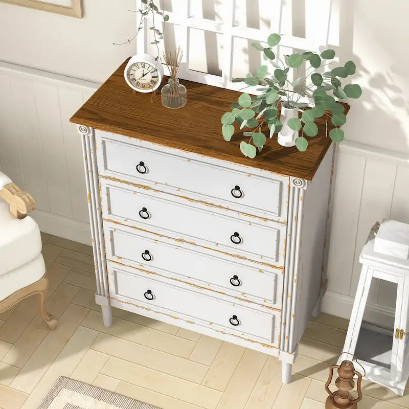Commode traditionnelle en bois massif à 4 tiroirs