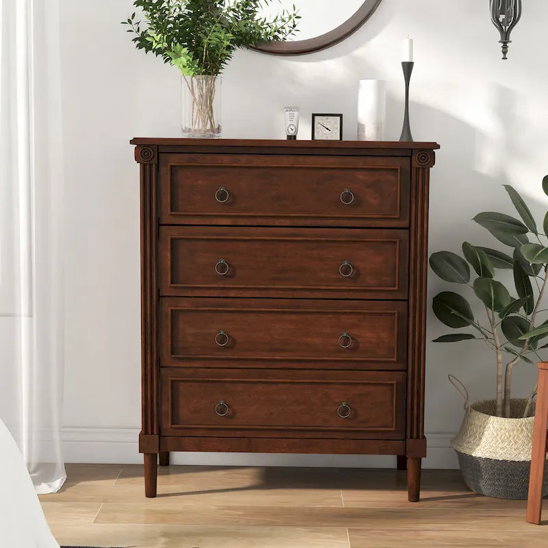Commode traditionnelle en bois massif à 4 tiroirs