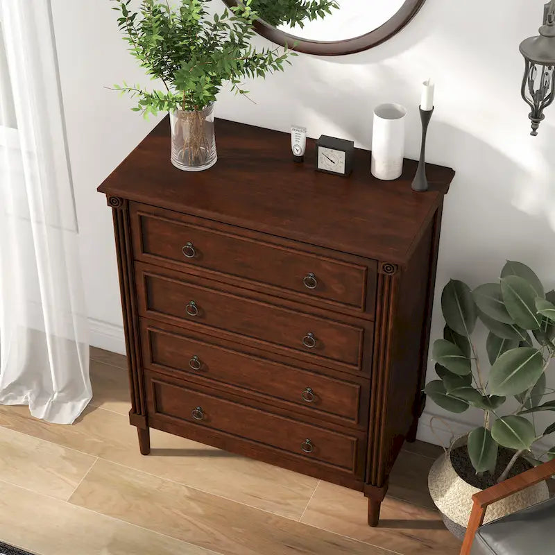 Commode traditionnelle en bois massif à 4 tiroirs