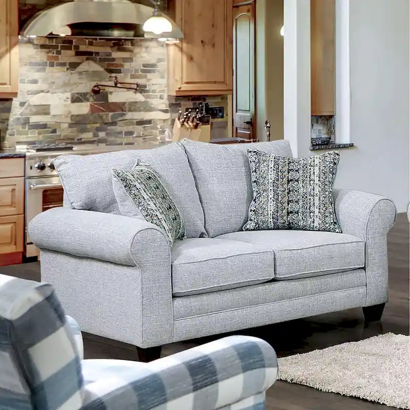 Nolinas Transitional Grey Fabric Loveseat with Pillows by 