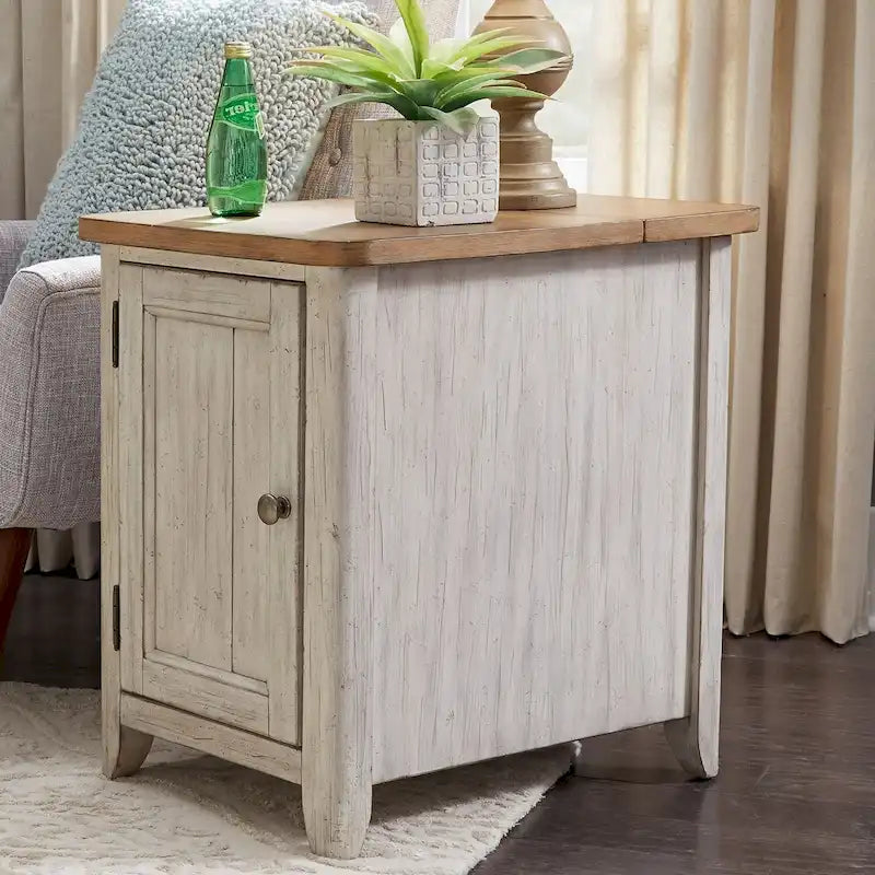Table d'appoint de chaise réinventée en blanc antique avec station de recharge
