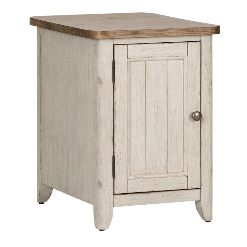 Table d'appoint de chaise réinventée en blanc antique avec station de recharge
