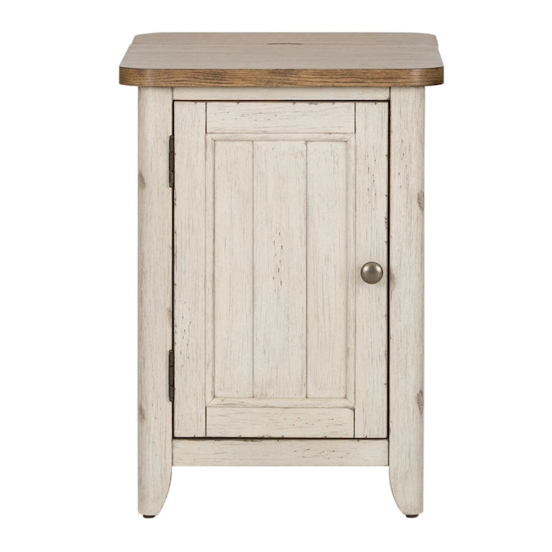Table d'appoint de chaise réinventée en blanc antique avec station de recharge